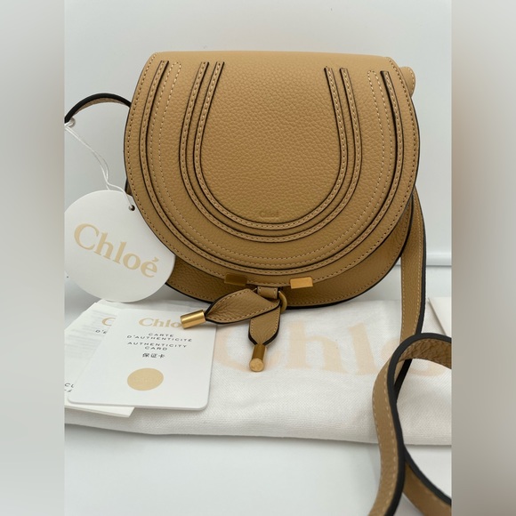 ❌SOLD❌ NEW CHLOE MARCIE TAN LEATHER SMALL SADDLE CROSSBODY BAG PURSE NWT - Picture 7 of 16